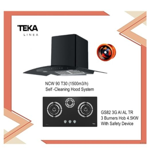 Teka NCW 90 T30 Self Cleaning Hood System (1500m3/h) + Hob GS82 3G AI