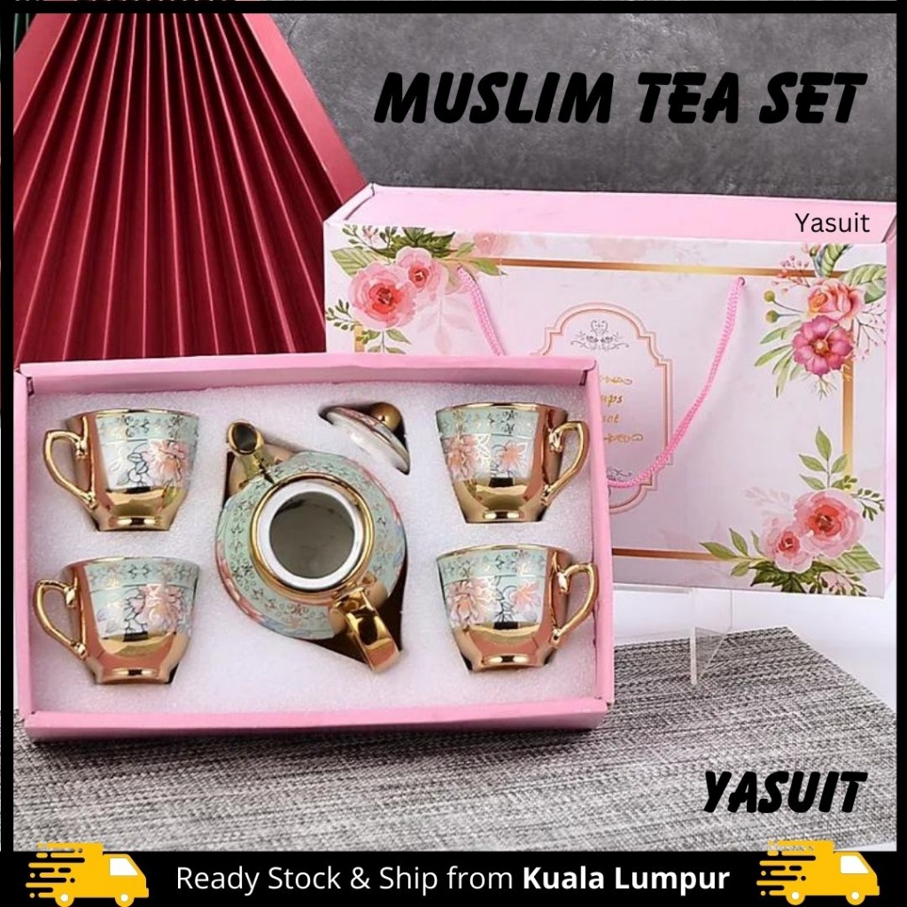 Tea Set Malay Muslim Raya Coffee Teapot Cup Print Floral Europe Ceramic