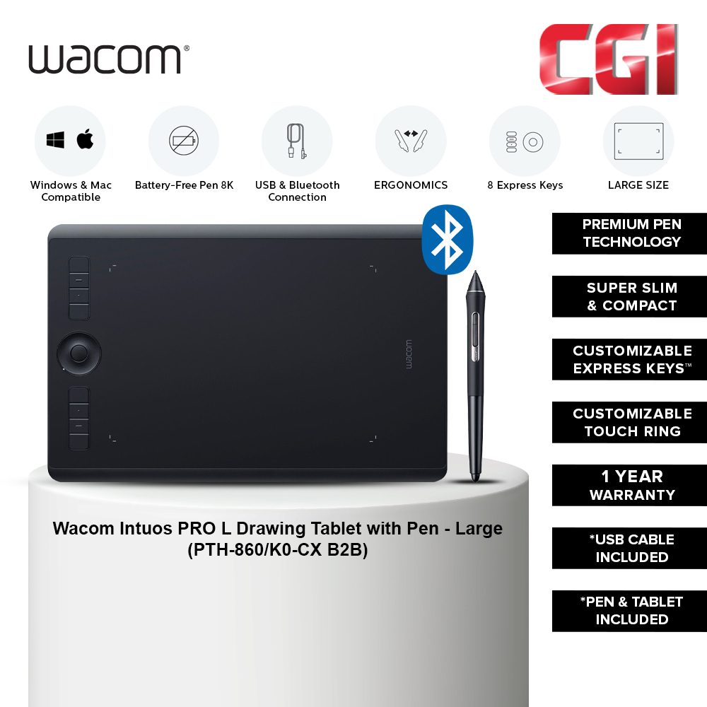 Wacom Intuos Pro PTH-860/K0-CX 8K Pen Tablet with Bluetooth (Large ...