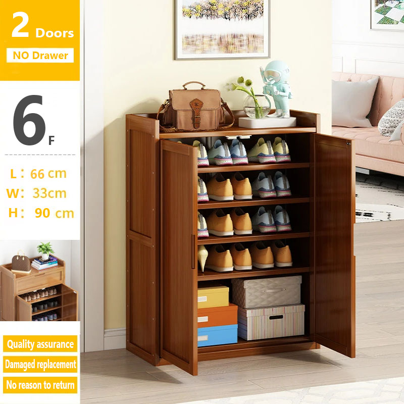 Shoe Cabinet Wood Door with drawer Home Bamboo Shoe Rack Corridor Aisle ...