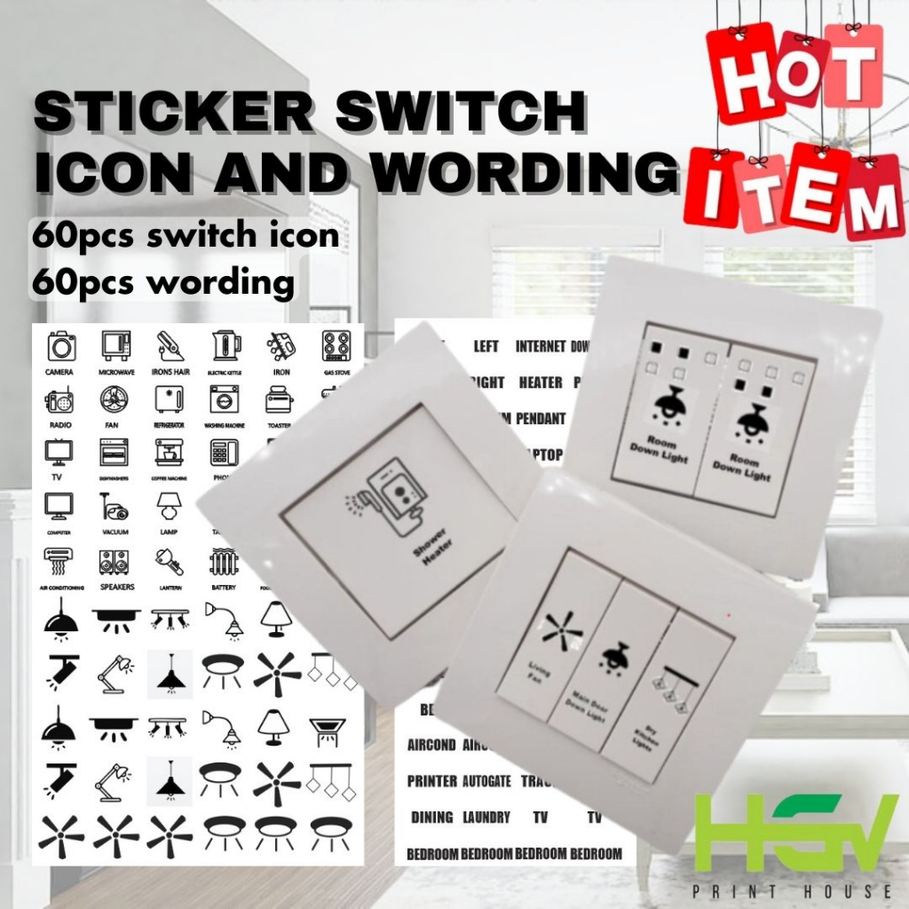 Sticker Suis / Switch Sticker Icon & Wording / Transparent Switch Label ...