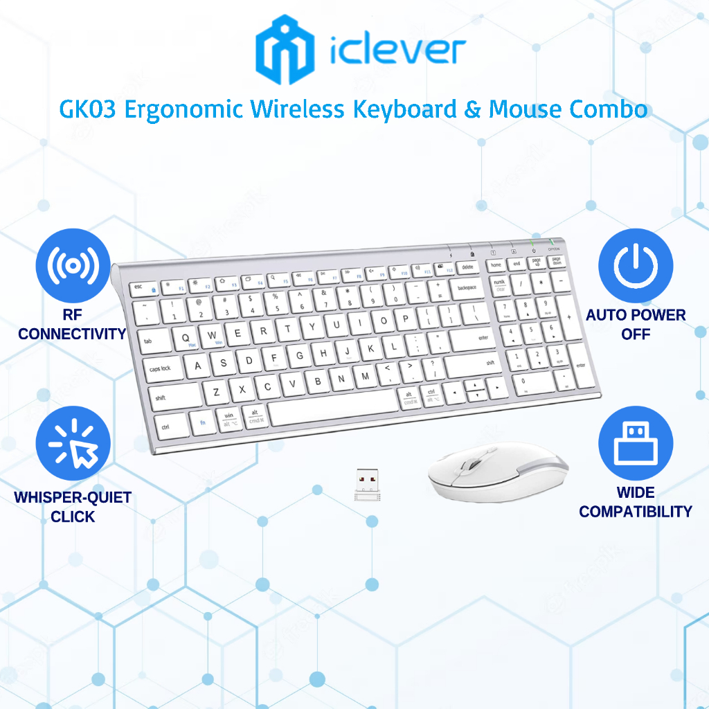 iClever GK03 Wireless Keyboard & Mouse Combo 2.4G Portable Wireless