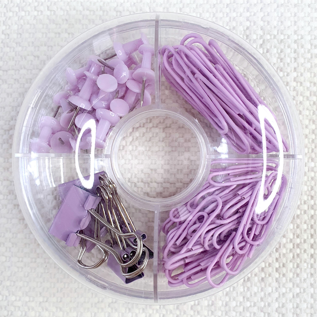 Purple Lilac Stationery Set Paper Clip Pin Donut Cute Lady Office ...