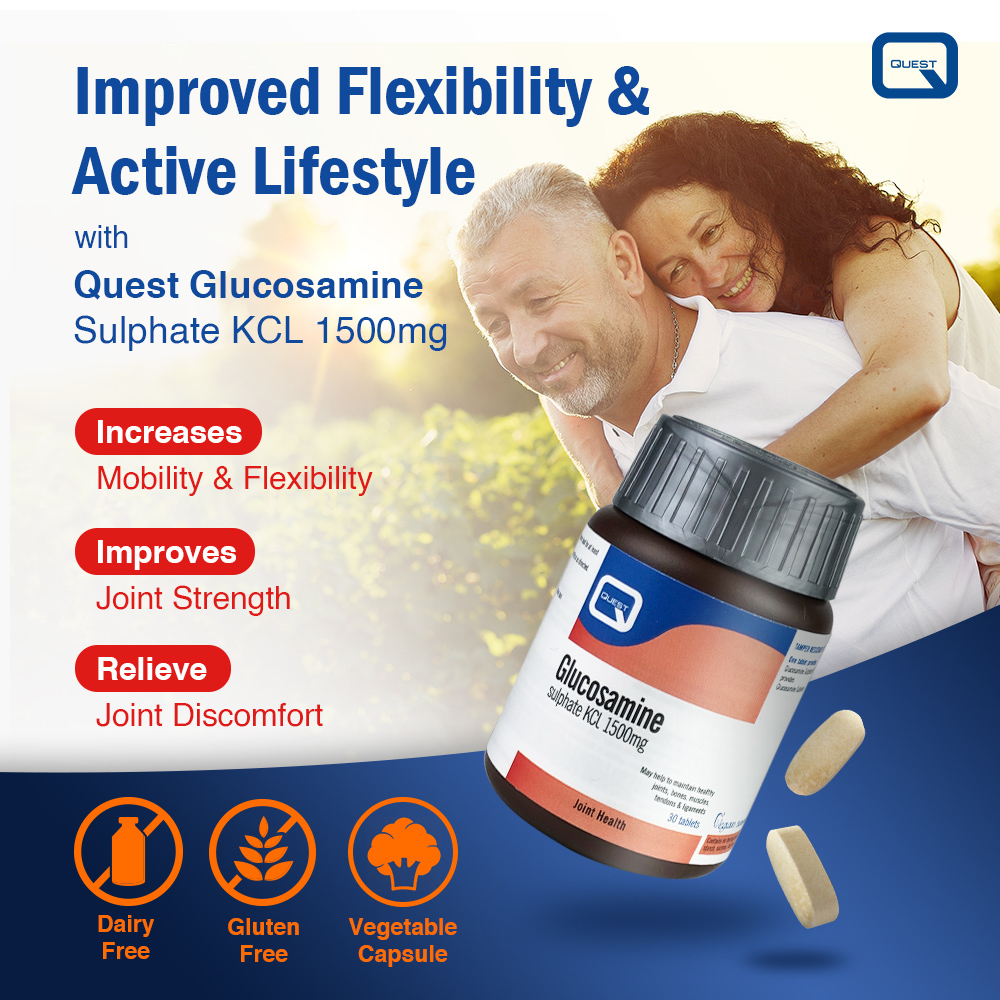 Quest Glucosamine Sulphate KCL 1500mg Increases Mobility, Flexibility