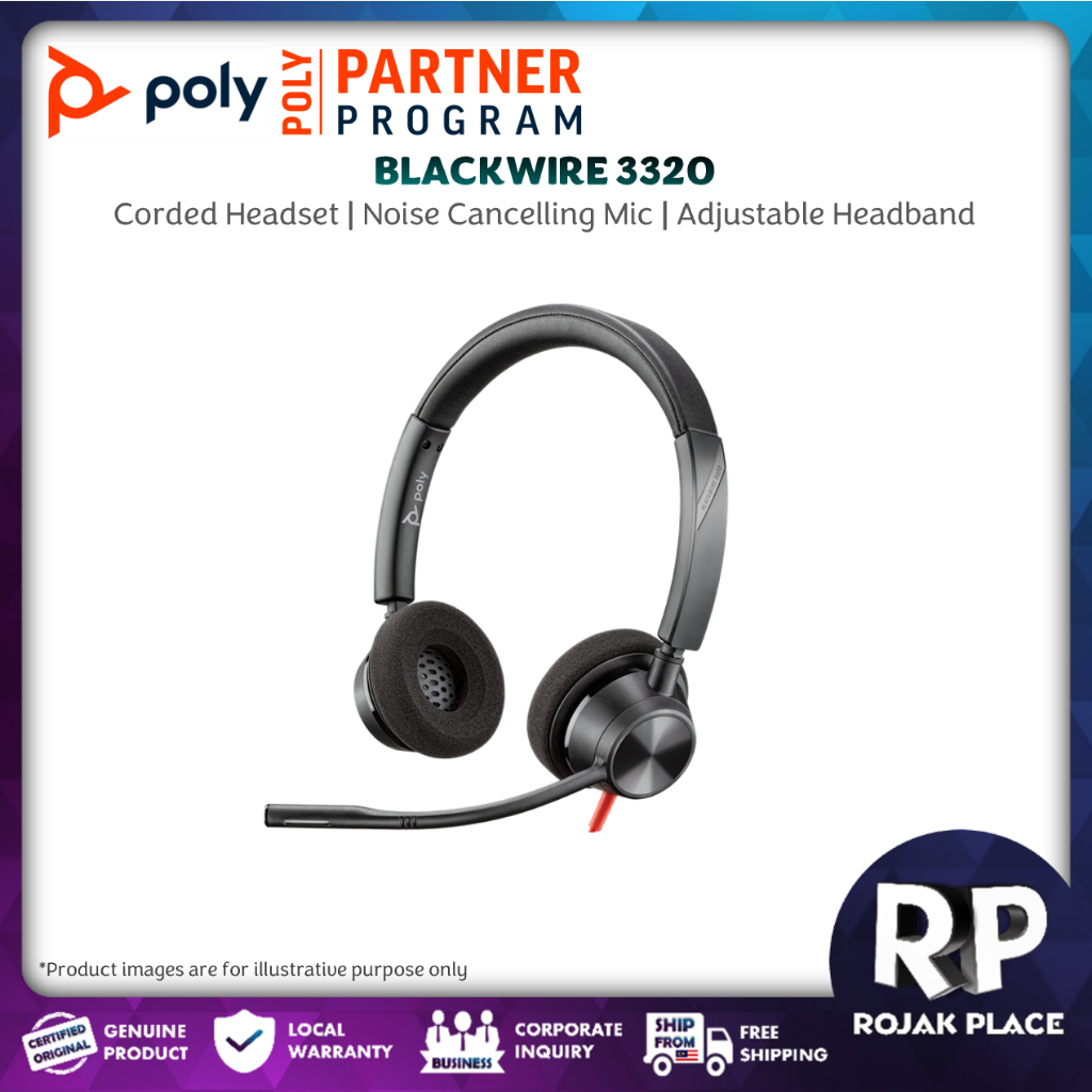 Poly Blackwire 3320 / 3325 Stereo Office Corded Headset with Noise ...