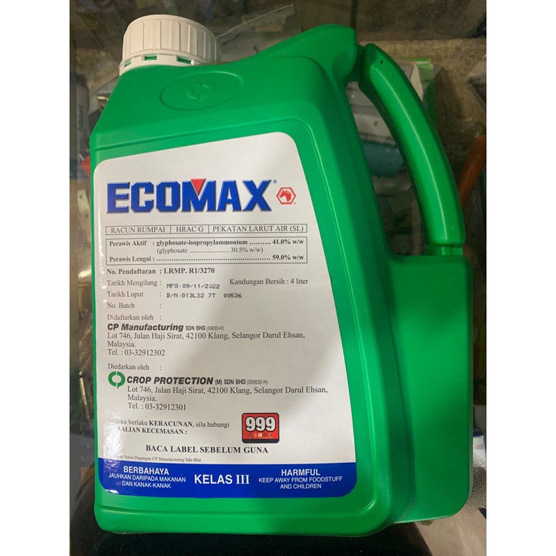 Ecomax 4l Glyphosate 41 Herbicide Racun Rumput 100 Original