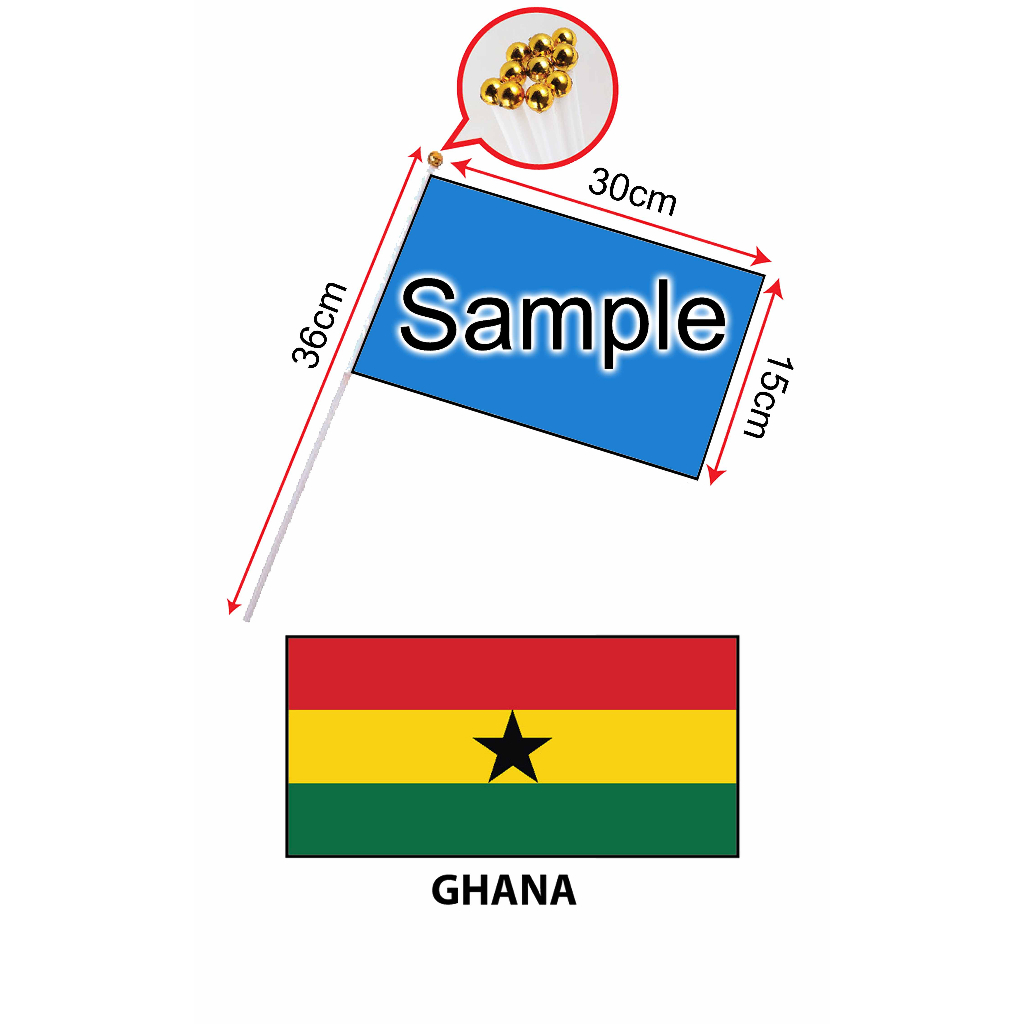 Ghana Hand Flag With Stick (15x30cm)/ Bendera Tangan Dunia Ghana