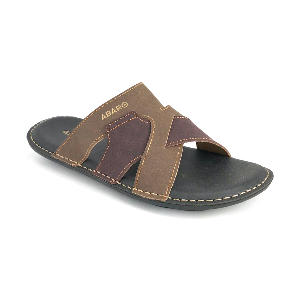 ABARO Men Slippers PU Leather SLL726W2 Black Brown /Selipar