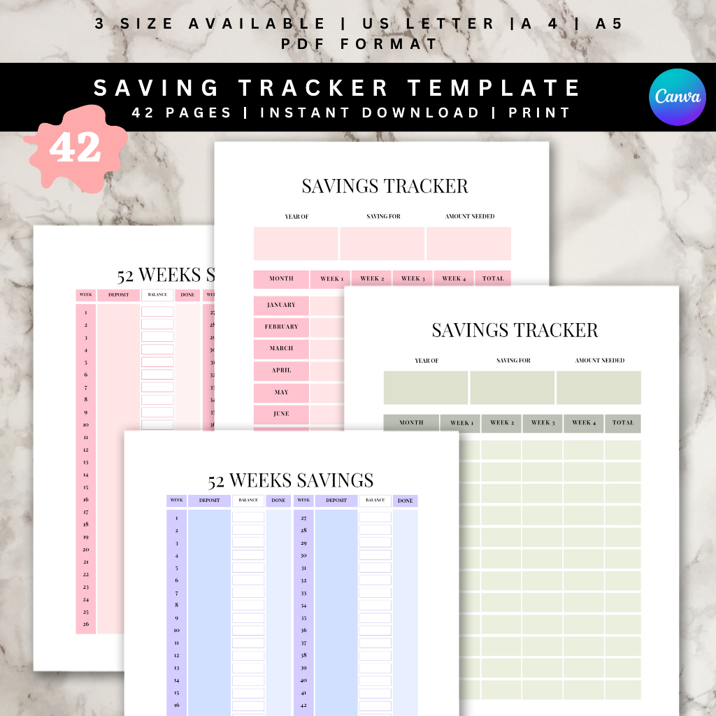 52 Weeks Saving Tracker Printable Financial Planner Printable Monthly ...