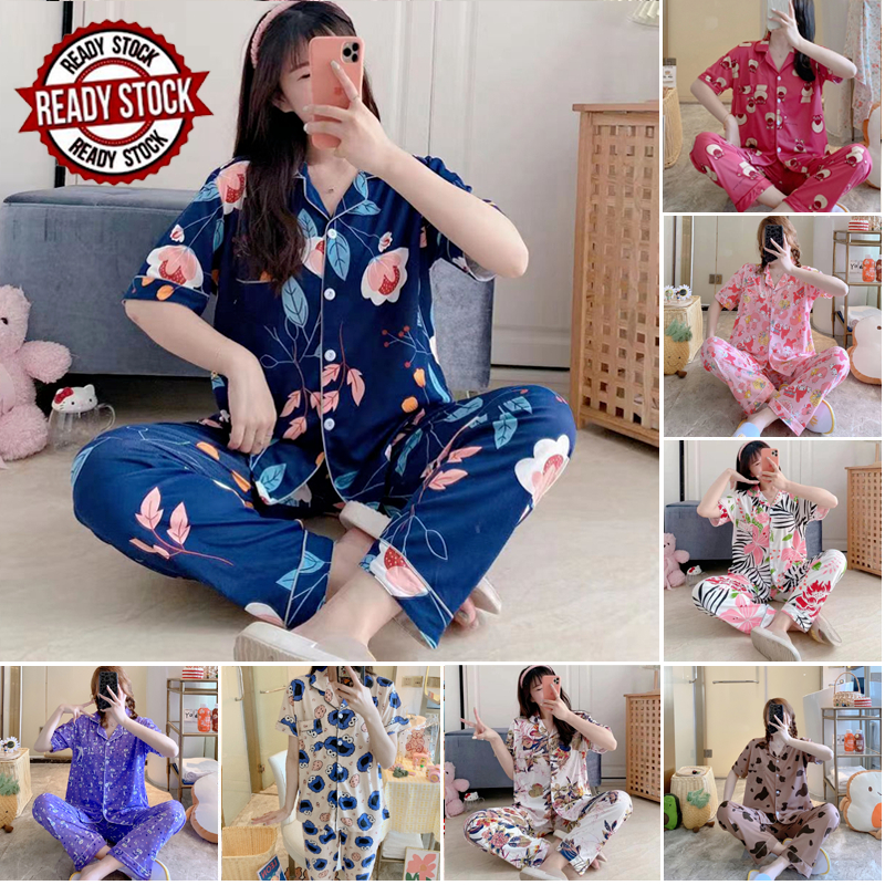 Ready Stock Baju Tidur comfy Women's Pyjamas sleepwear Short-Sleeved ...