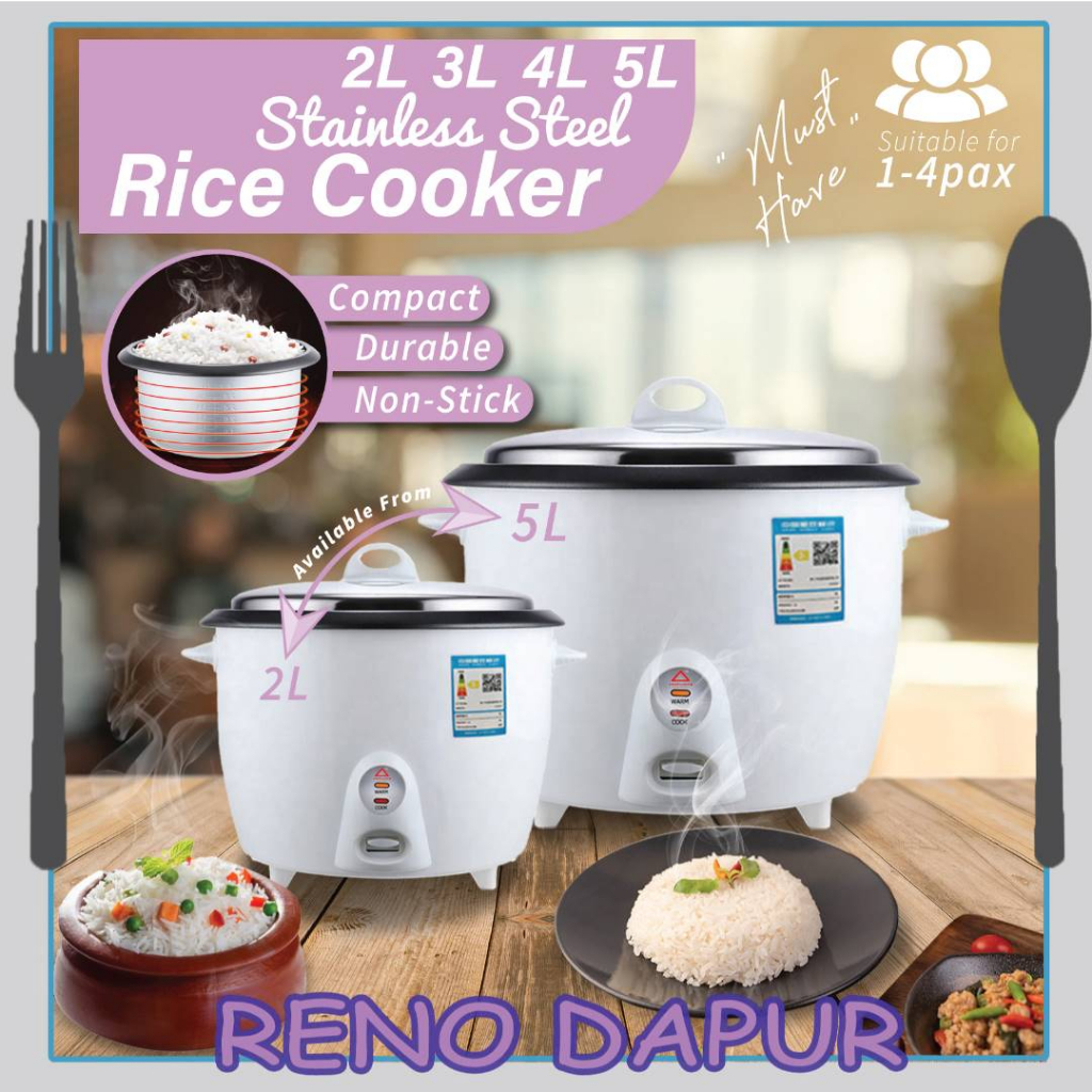 2L 3L 4L 5L Stainless Steel Rice Cooker NonStick Multipurpose Small