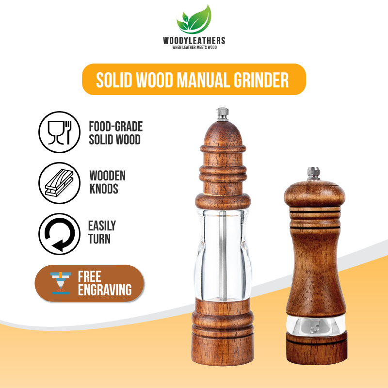 Solid Wood Manual Grinder Pepper Mill Spice Bottle (Free Name Engraving