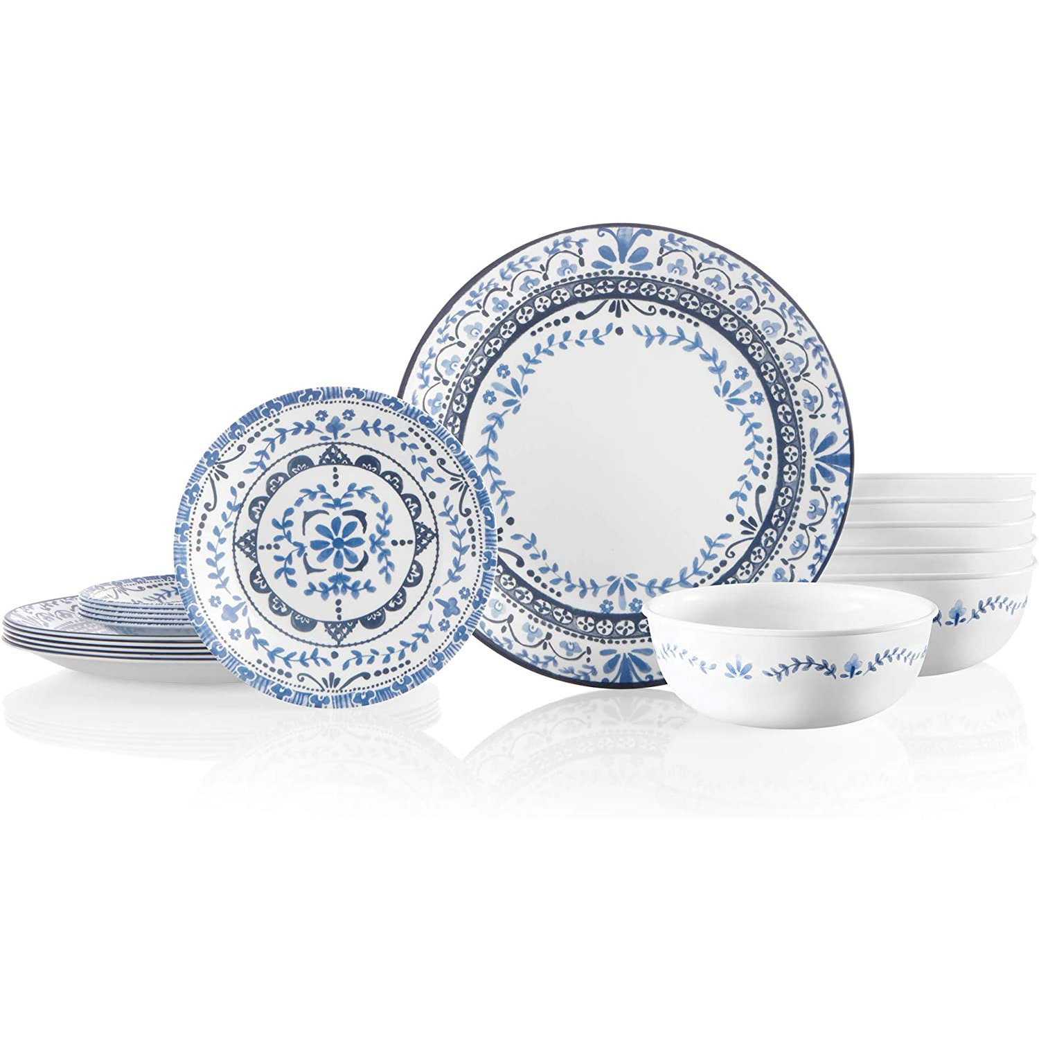 Corelle Vitrelle Dinner Plates Set, Triple Layer Glass and Chip Resistant, Lightweight Round