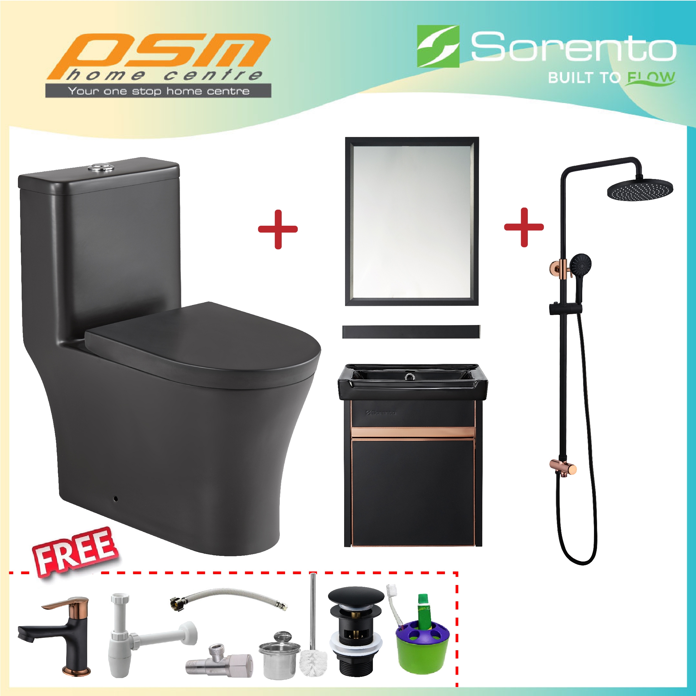 Sorento Bathroom Matt Black One Piece Design Toilet Bowl WC Bathroom St