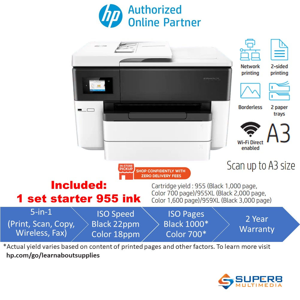 HP OfficeJet Pro 7740 or 9730 Wide Format AllinOne Printer (T&G E