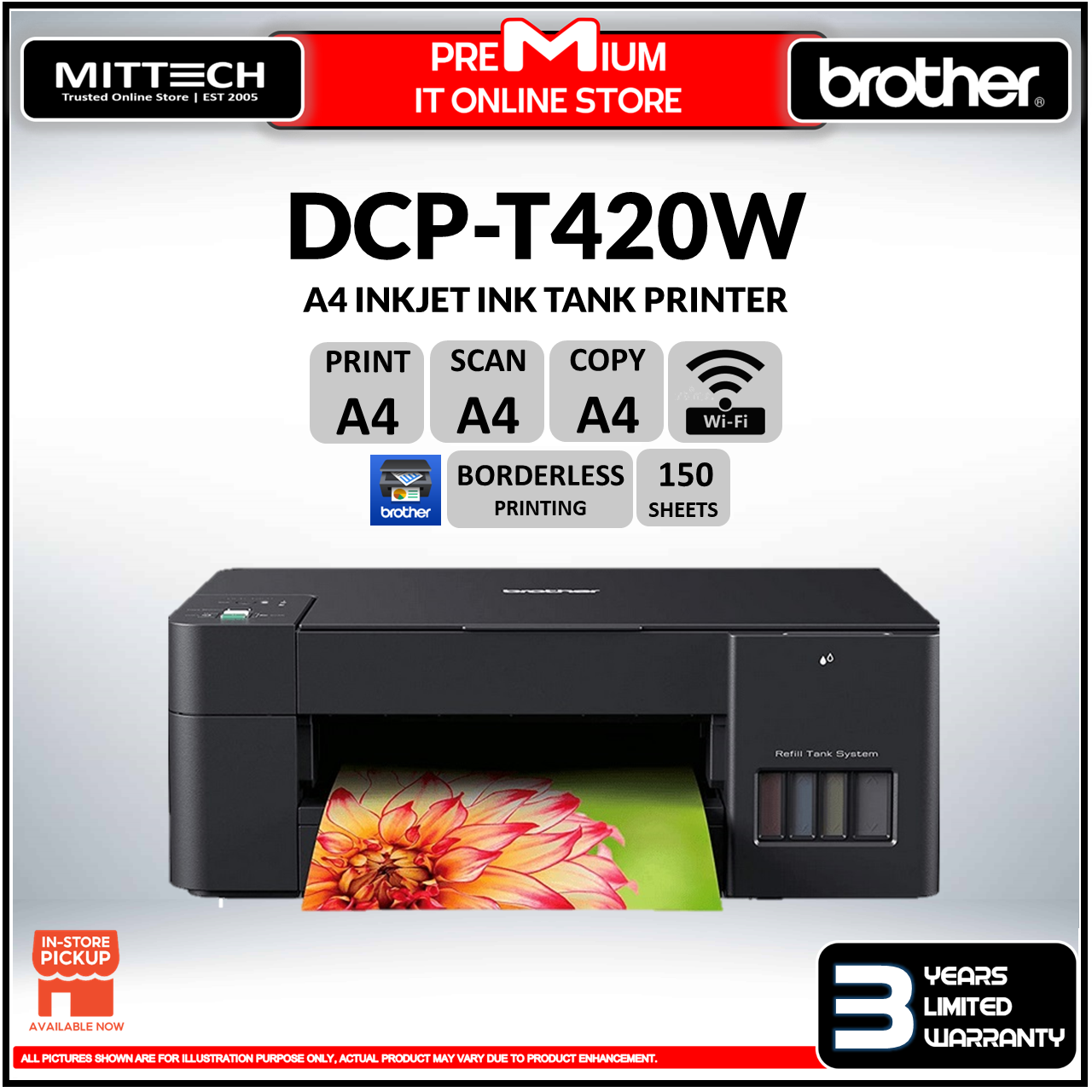 Brother DCP-T420W A4 3-in-1 Wireless Colour Inkjet Printer | Refill Ink ...