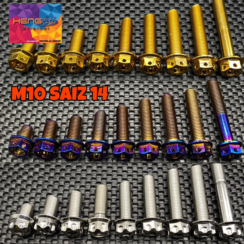 💥SKRU UNIVERSAL M10 SAIZ 14 (THREAD 10MM)💥CHROME TITANIUM GOLD ORIGINAL ...