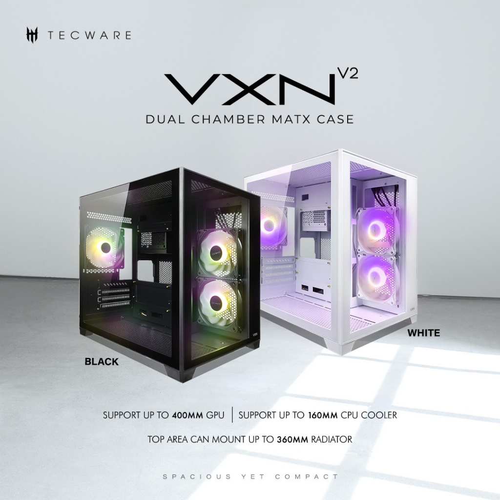  TECWARE VXN V2 Dual Chamber mATX T.G Case With 3x 120mm ARGB Fans