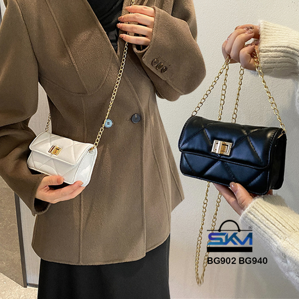 SKM Ladies Chain Bag Embroidery Thread Small Square Lock Shoulder Sling ...