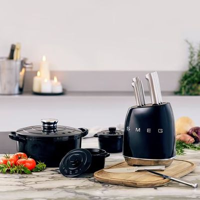 💛SMEG Knife Holder Set Smag Vintage Stainless Steel Kitchen Knife Home ...