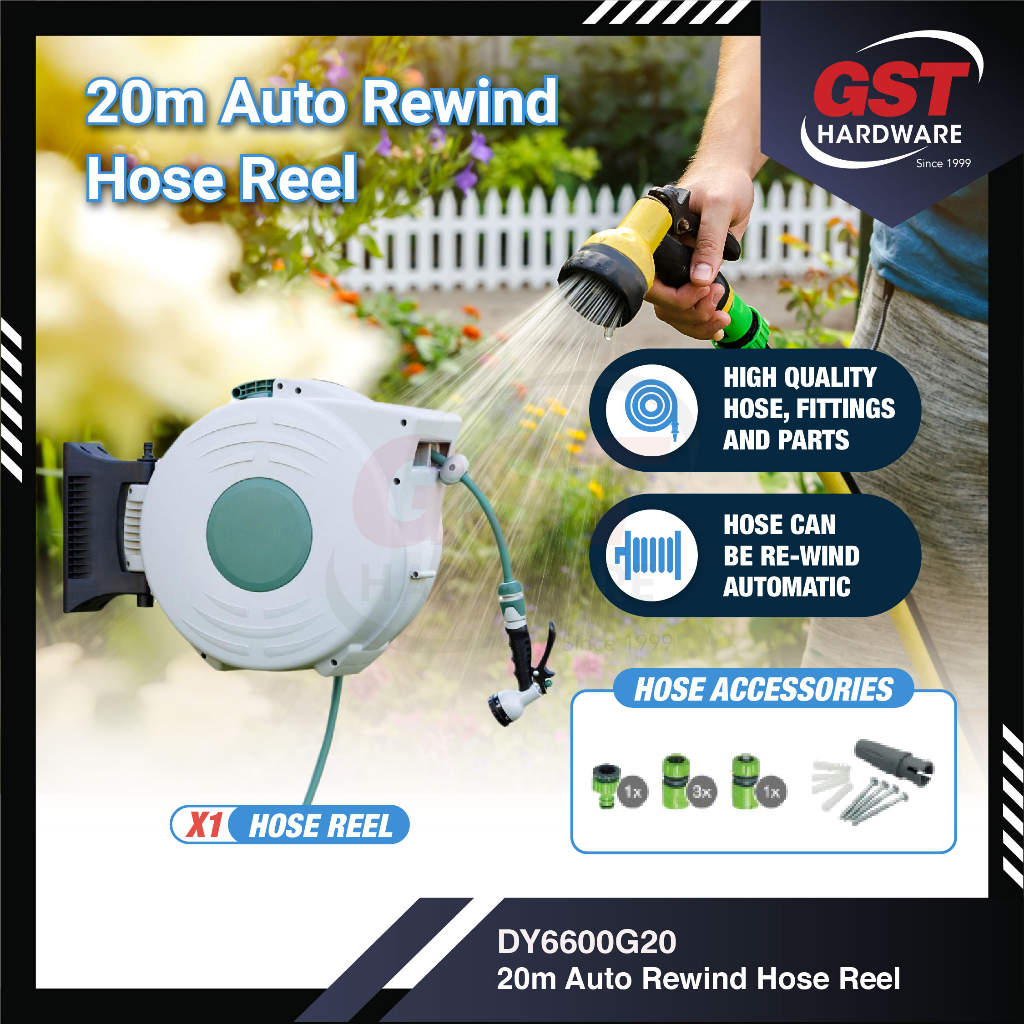Daye 20M Auto Rewind Hose Reel with Spray Gun Auto Hose Reel