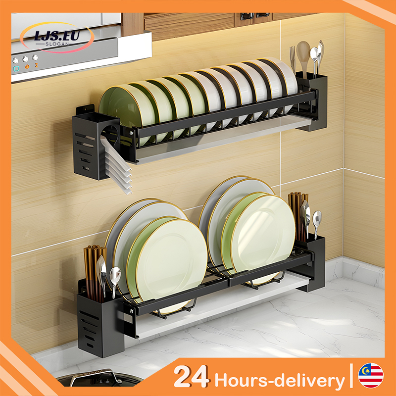 Kitchen Stainless steel WallMounted Dish Rack Dish Drainer Rak pinggan