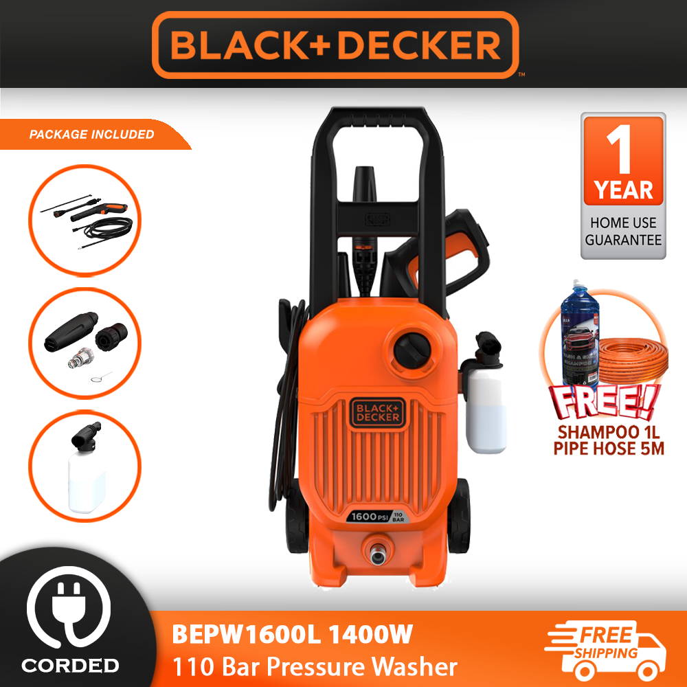 Black Decker 110 Bar Pressure Washer Water Jet 1400W BEPW1600L XD