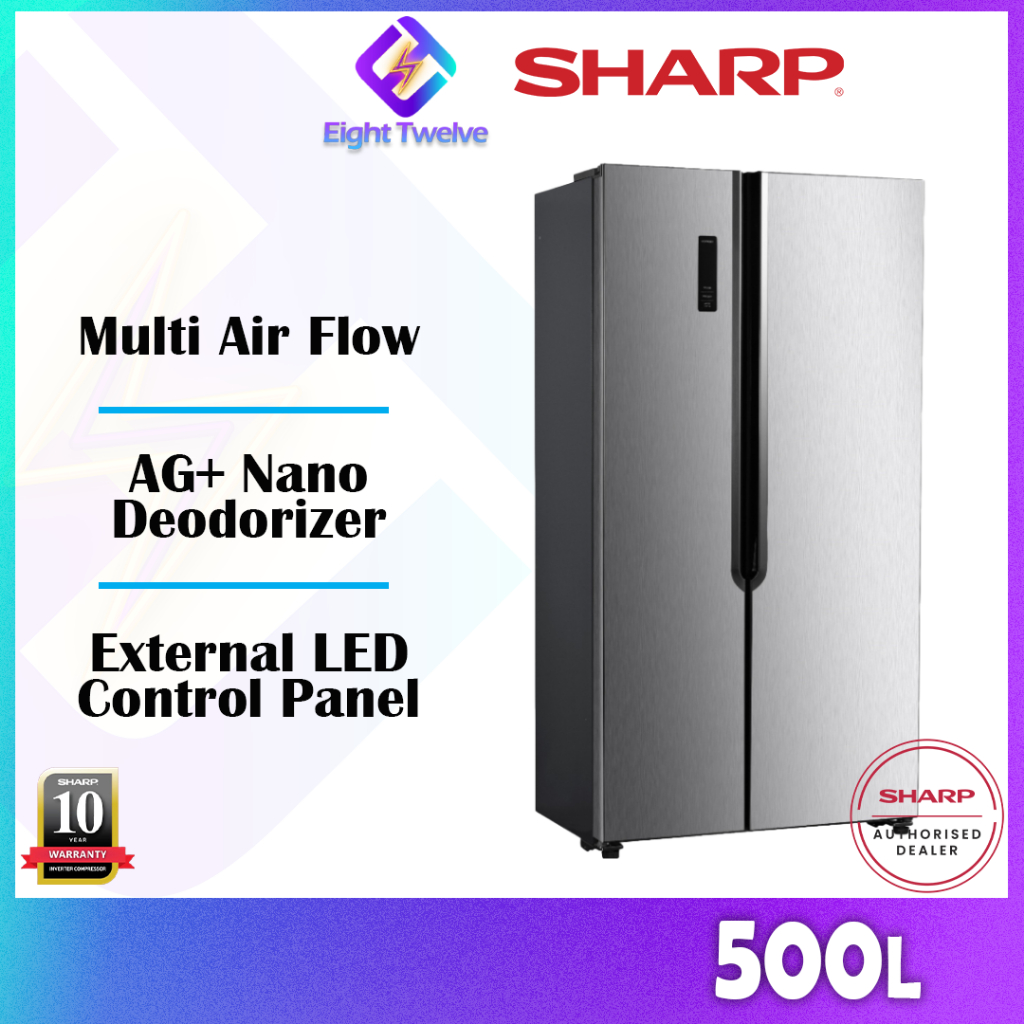 Sharp 500L Side By Side Glass Door Fridge Refrigerator Multi Air Flow