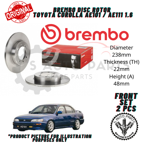 TOYOTA COROLLA AE101 / AE111 1.6 FRONT BREMBO BRAKE DISC ROTOR Shopee