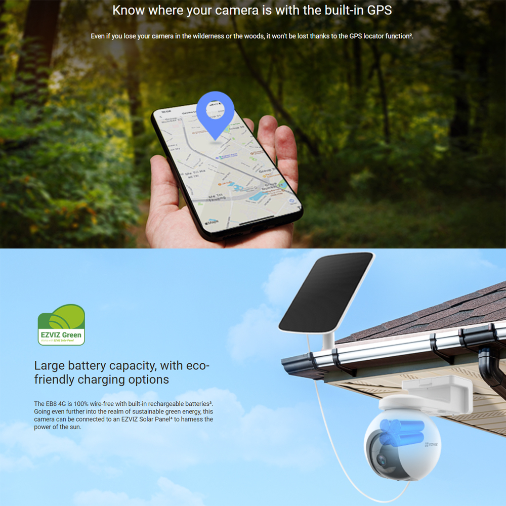 Product image Ezviz EB8 4G 3MP 2K Pan & Tilt GPS Battery Powered Two Way Talk Color Night Vision Outdoor Wireless Security CCTV Camera 4