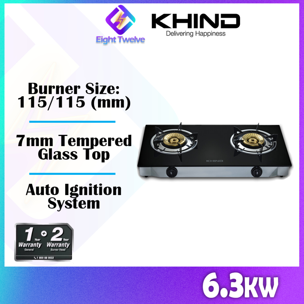 KHIND Glass Top Gas Stove 115mm Auto Ignition System GCG6311