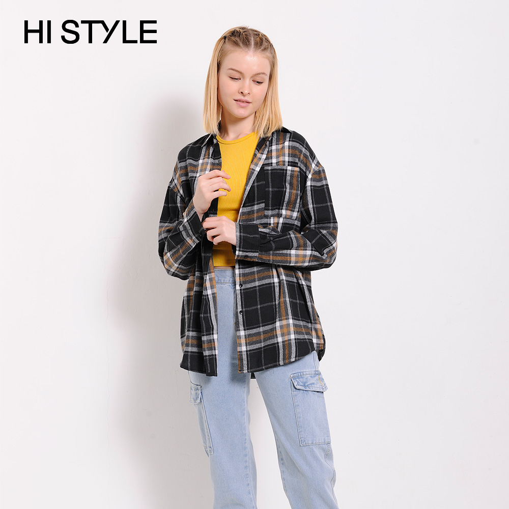 HI STYLE Women Flannel Long Sleeve Shirt - Black - YCM3F5094 / Kemeja ...