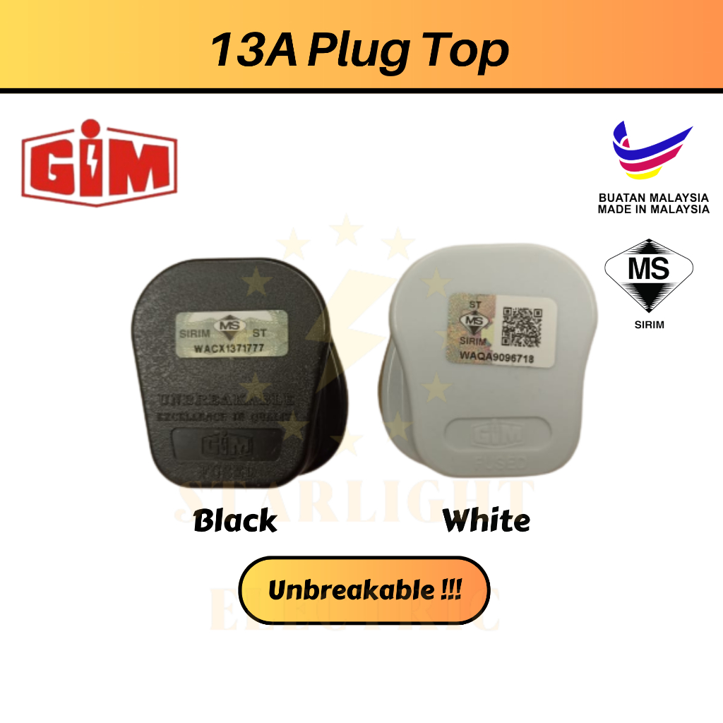 Gim 13a Plug Top And 3 Pin Plug Style Uk Design Whiteblack Safety