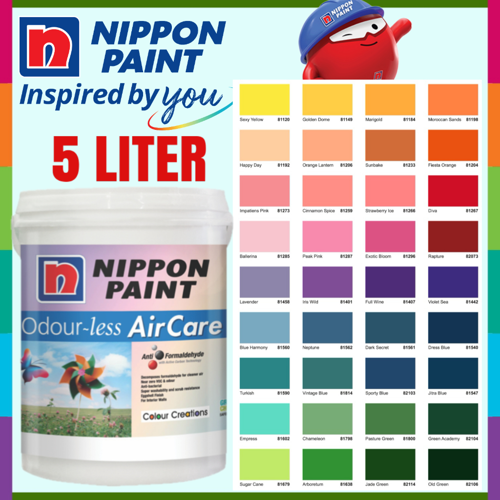 🔥 FOC FREE GIFT 🔥5L Nippon Paint ODOURLESS AIR CARE INTERIOR WASHABLE PAINT /CAT DINDING DALAM