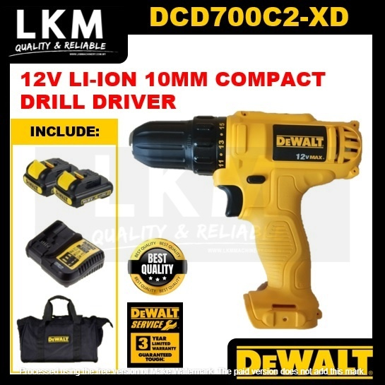 DEWALT DCD700C2-XD 12V LI-ION 10MM COMPACT DRILL DRIVER | Shopee Malaysia