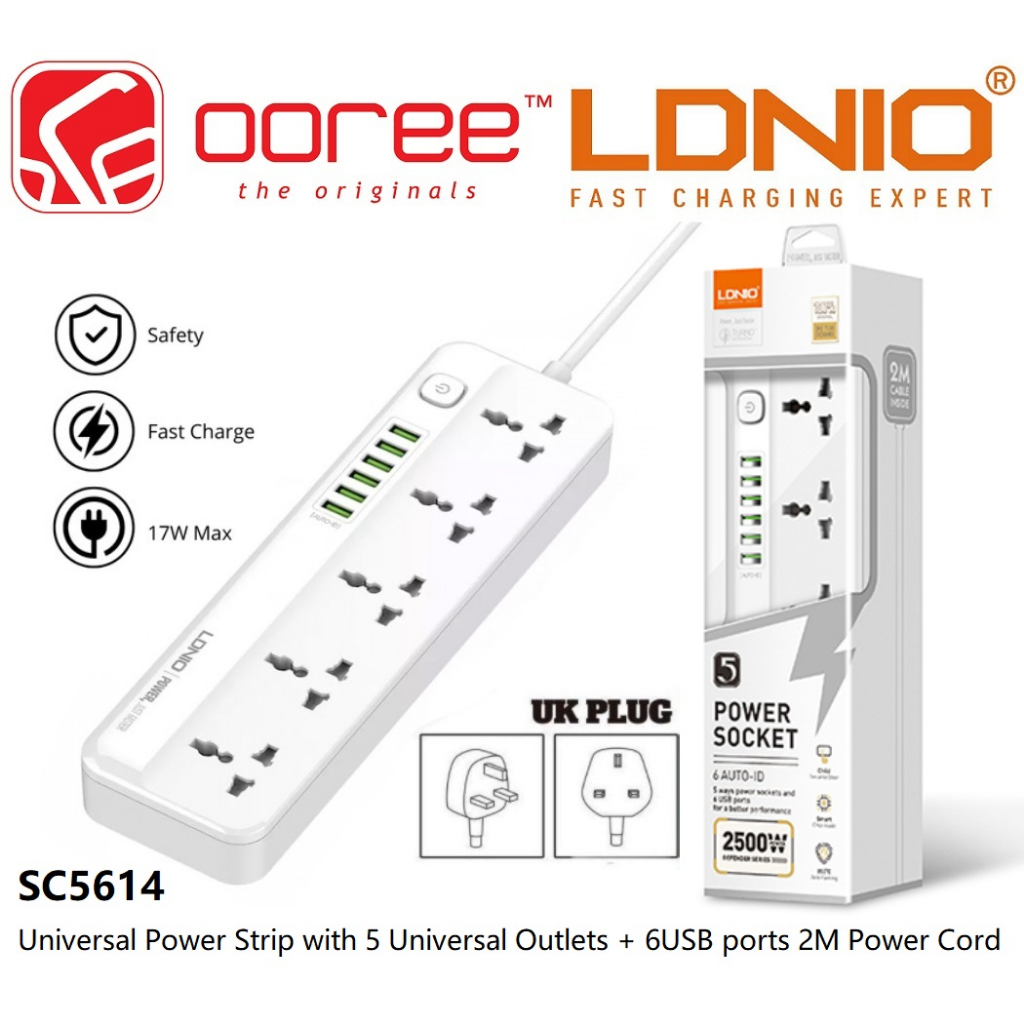 LDNIO SC5415 (4XUSB PORT) SC5614 (6XUSB PORT) 2M EXTENSION SURGE ...