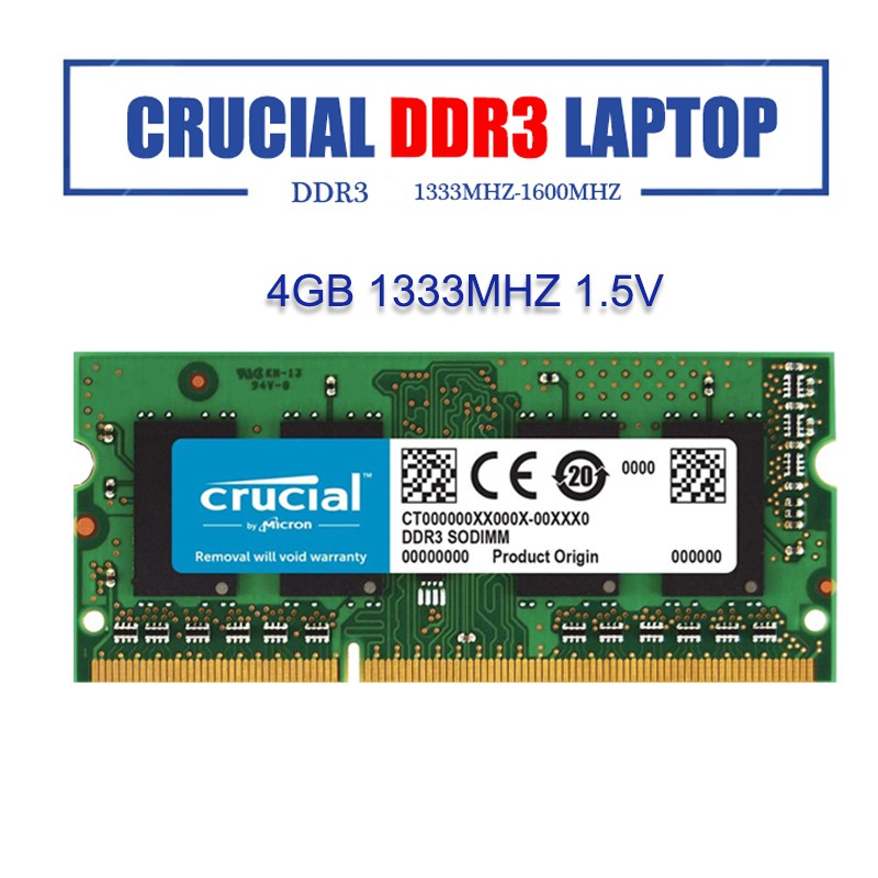Barrette Mémoire RAM Crucial DDR3/DDR3L 4GB Ou 8GB SO-DIMM Pour PC Portable