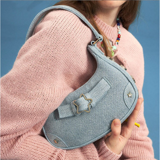 Pink Star Metal Chain Baguette Bag Women's Trend Fashion Chic Design Y2k  Shoulder Bag Japanese Harajuku Style Denim New Handbag - AliExpress