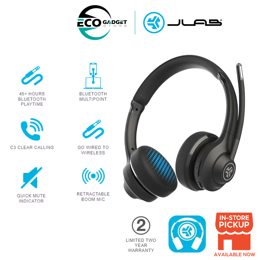 JLAB Go Work Wireless Multipoint OnEar Headset 45+ Hours Boom Mic