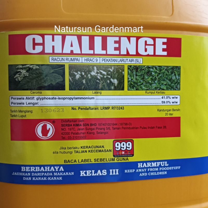 (Rumput) 20L Challenge/Serba/Ken-up/Ecomax/Hi Phosate/Glitz//Typhoon ...
