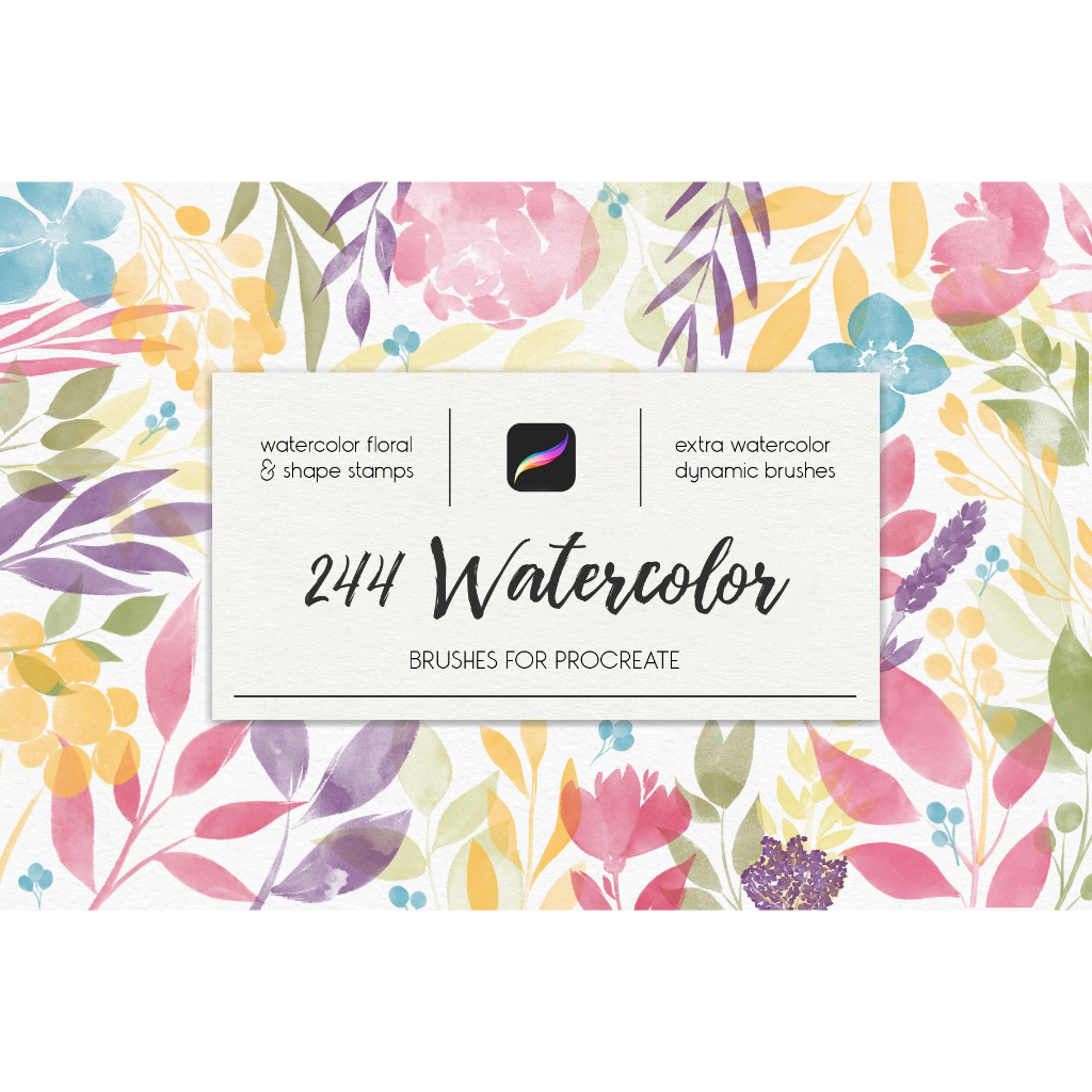 [P299] 244 Watercolor Brushes For Procreate | Floral Paint Watercolour ...