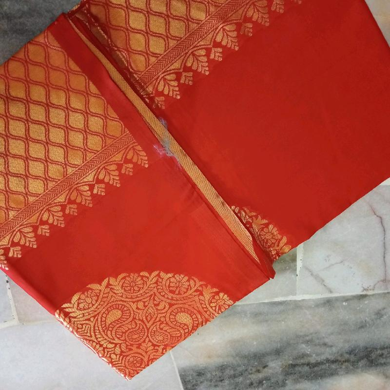 Tomato Red Soft Silk Saree