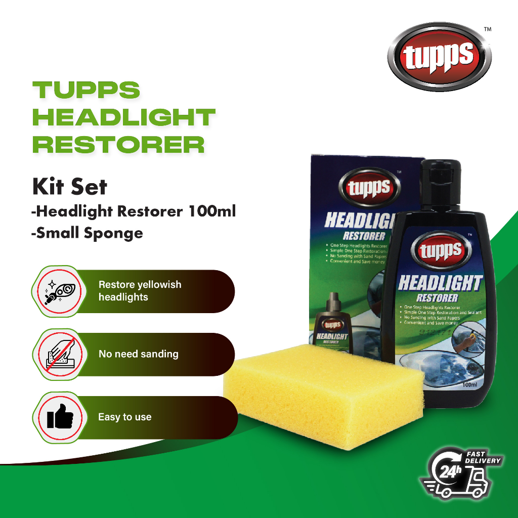 Tupps Headlight Restorer Kit Set (Headlight Restorer 100ml + Small