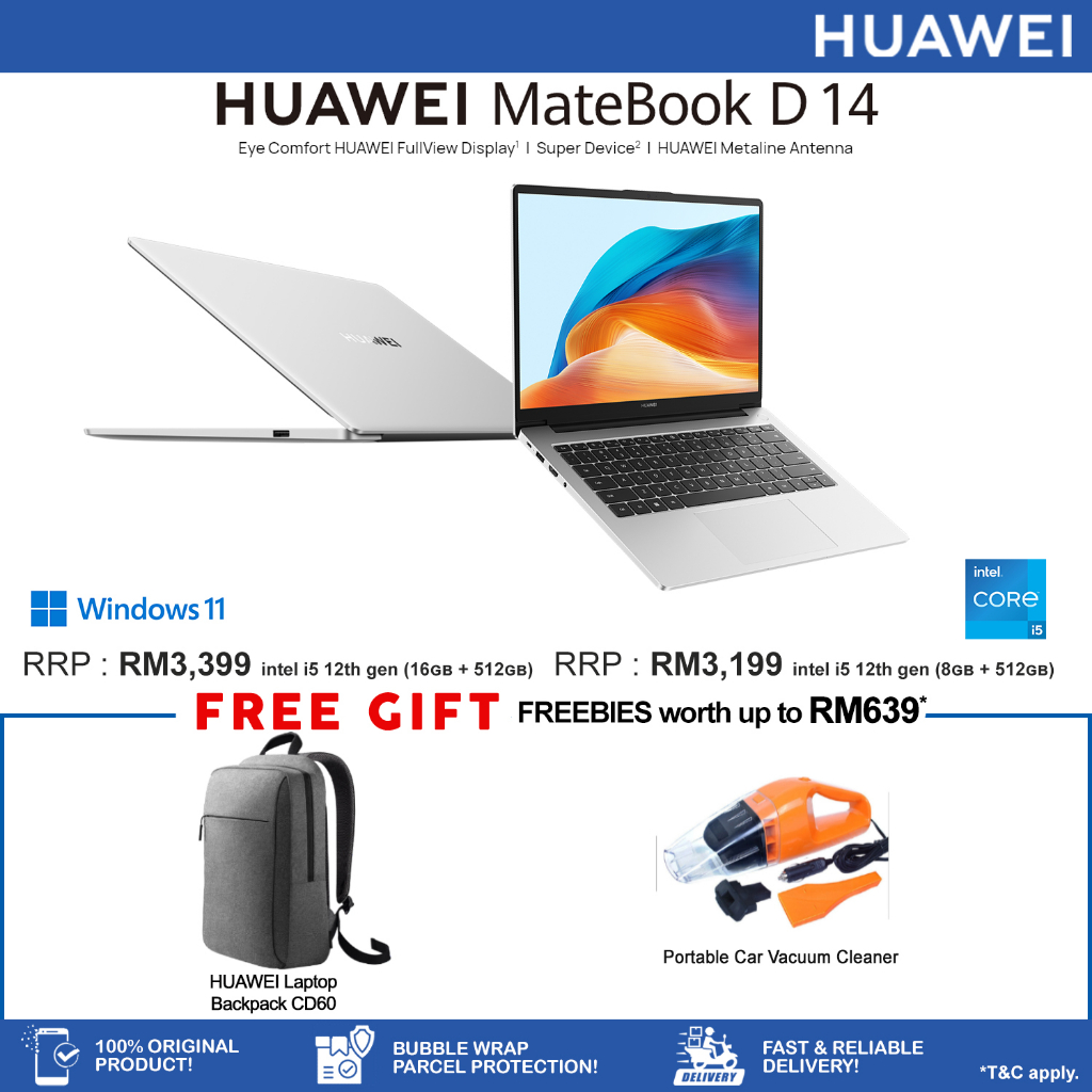 HUAWEI MATEBOOK D14 i5 12th GEN 8GB 512GB/ 16GB 512GB Intel® Iris®  Xᵉ Graphics