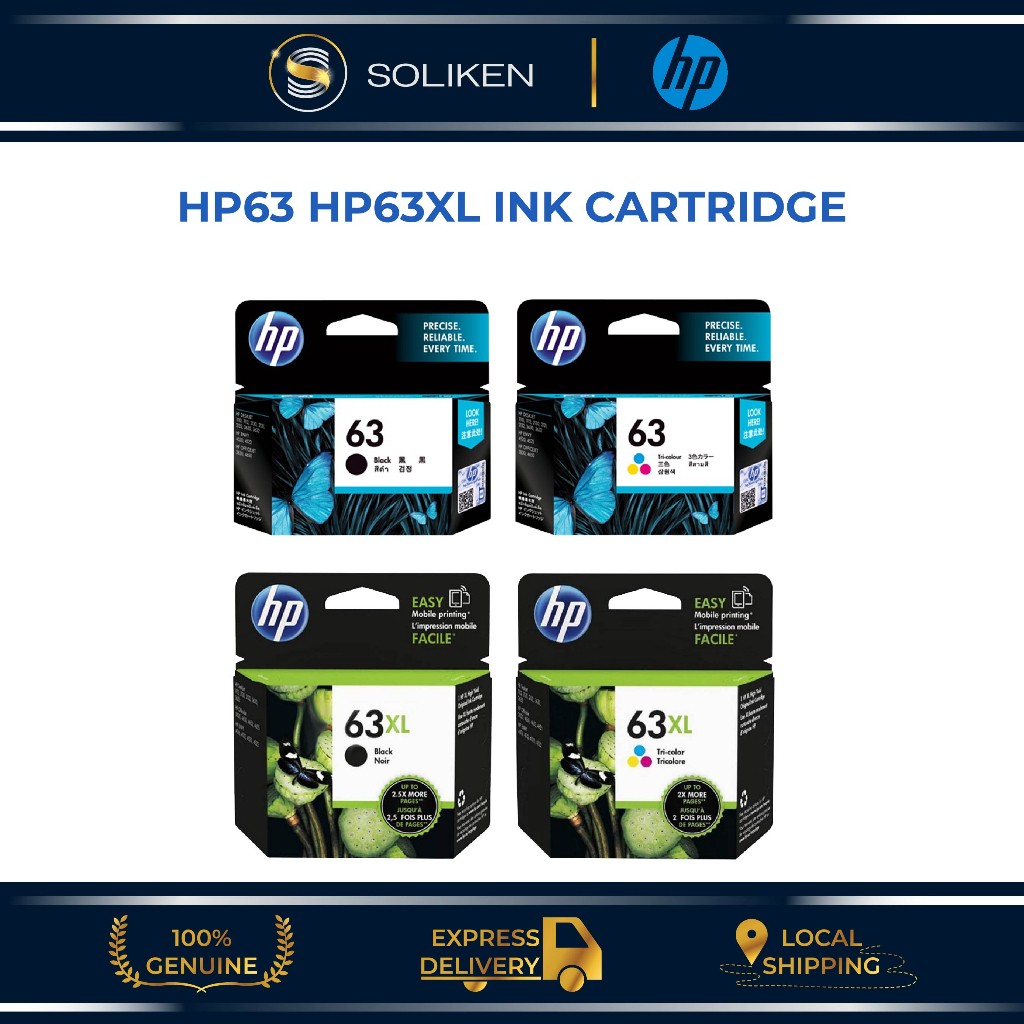 HP 63 HP63XL Black & Tri-Color Ink Cartridge HP 63 Ink Cartridge HP 63 ...