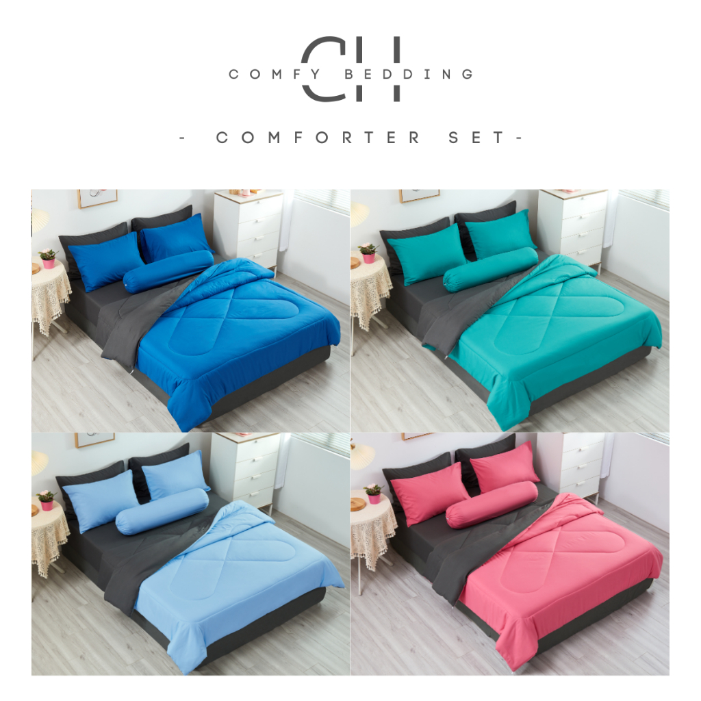 Premium Quality Plain Colour Bedsheets Comforter Single 4 in 1 / Queen