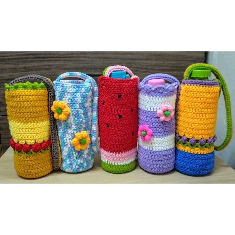 Sarung Botol Air Handmade Kait Comel Cute Crochet Water Bottle Holder ...