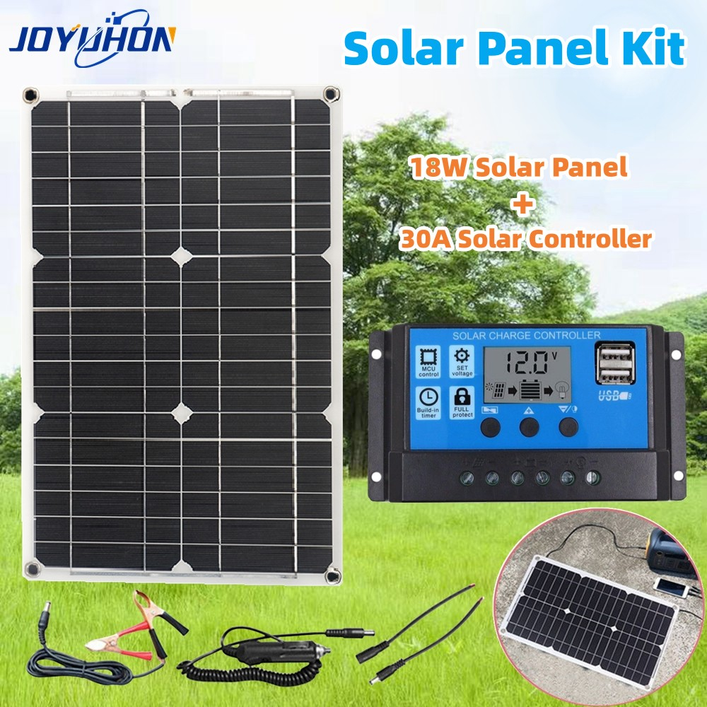 JOYUHON 18W Monocrystalline Solar Panels with USB Interface and 30A ...