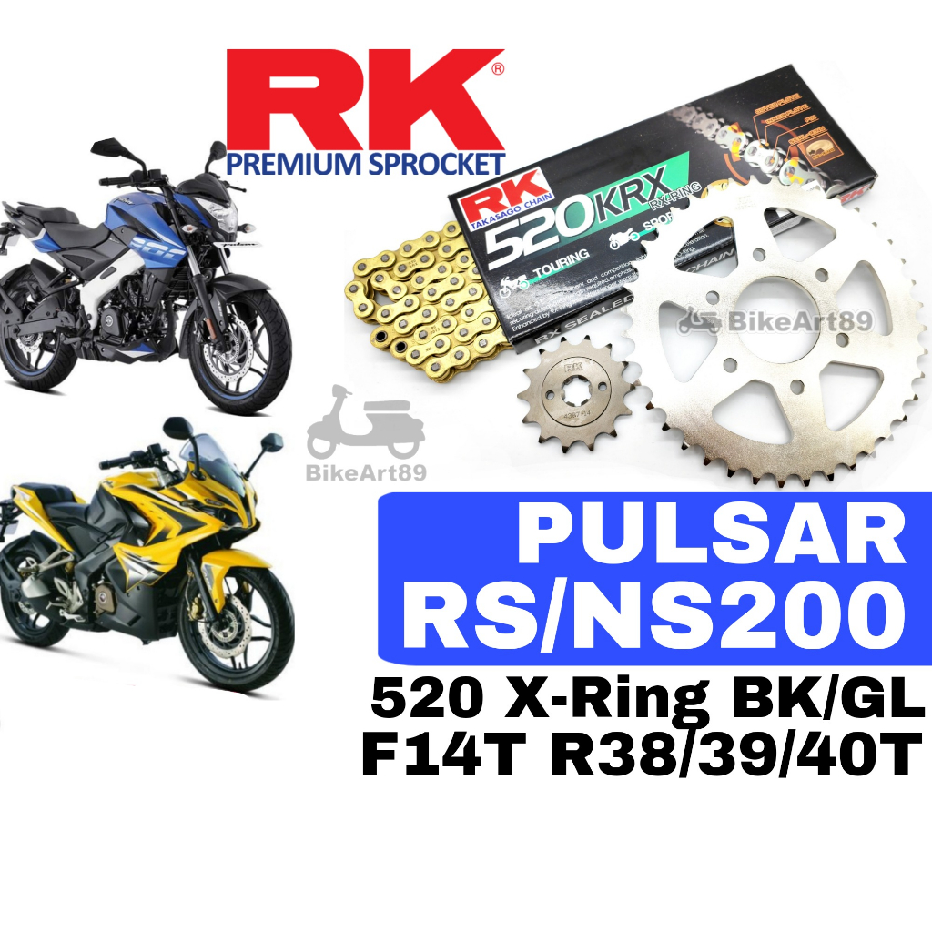 Rk Sprocket Set Modenas Pulsar Ns200 Rs200 Rk520 Krx X Ring Rivet Black Gold Chain Rantai