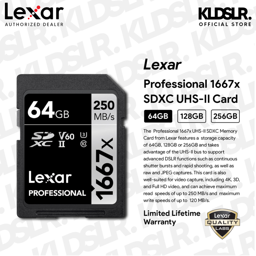 Lexar Professional 1667x 64GB / 128GB / 256GB UHSII SDXC Memory Card